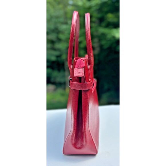 M London Red Leather Snakeskin Like Embossed Leather Purse Tote Signature Lining - Picture 2 of 16